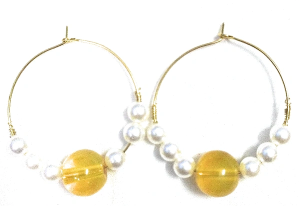 NIBRAS Yellow Pearl Hoop Earrings - B09JN4KJKW, 6 gm, 4.5cm x 4cm x 1cm